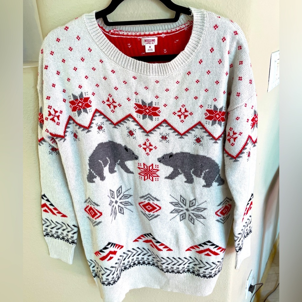 MOSSIMO Women’s Boho Arctic Nordic Red Gray Polar Bear Sweater Sz Med
